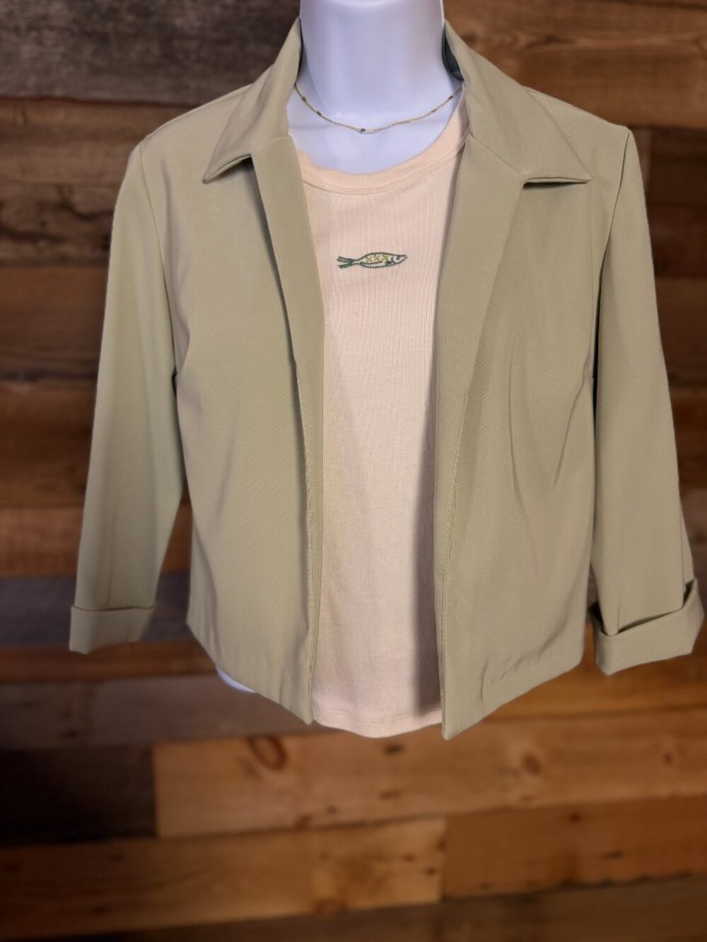 A.Byer Light Green Cropped Blazer Jacket Small 3/4 Sleeve Dressy